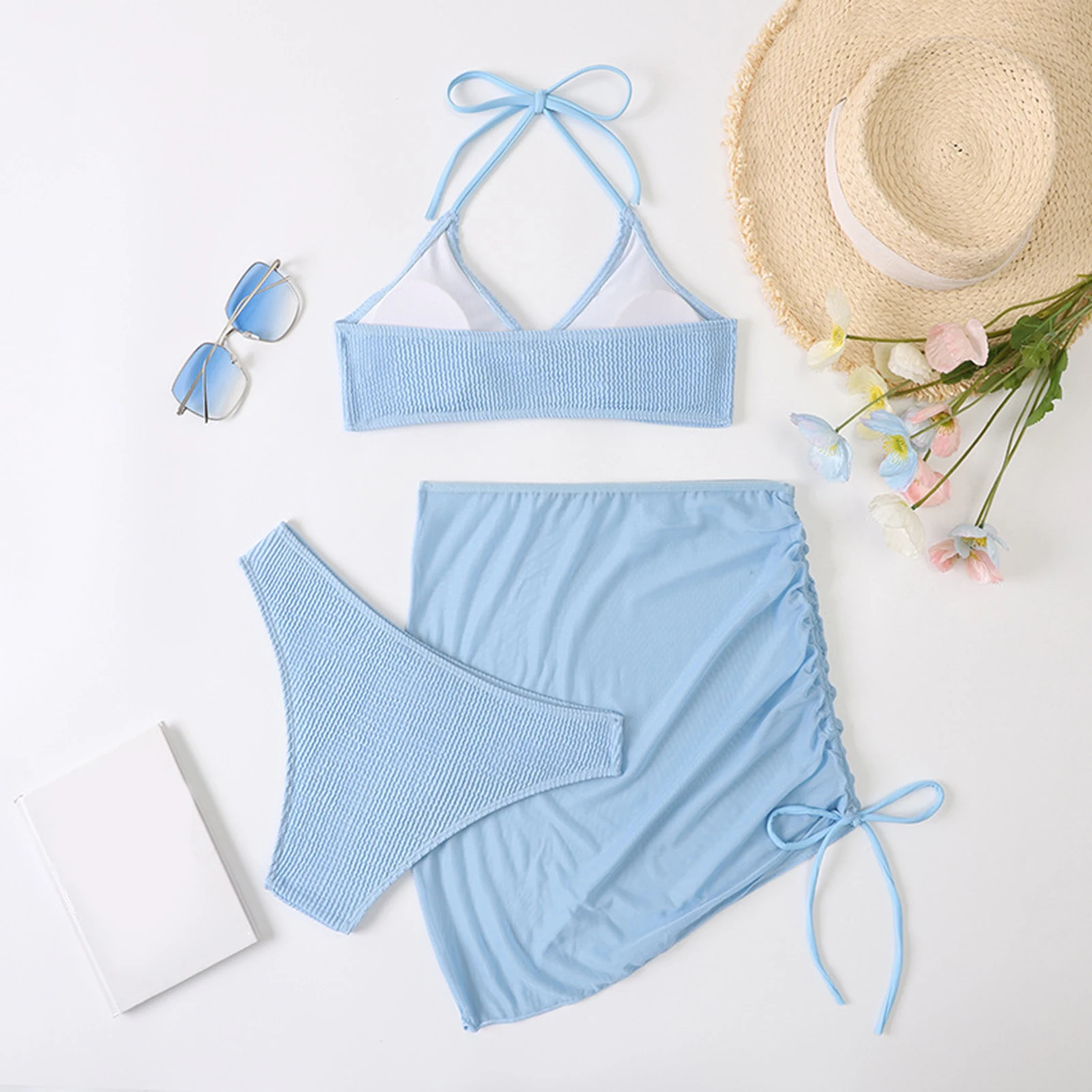 2024 Sexy Solide Push-Up Tankini Set Geschnallt Frau Badeanzug Frauen Hohe Taille Bademode Backless Strand Badeanzug Weiß Bikinis