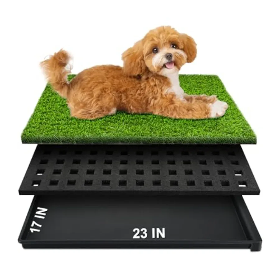 Almohadilla portátil para césped para perros con bandeja de 23.0 x 17.0 in, para uso en interiores y exteriores, solución de entrenamiento reutilizable para ir al baño de césped Artificial para Smal