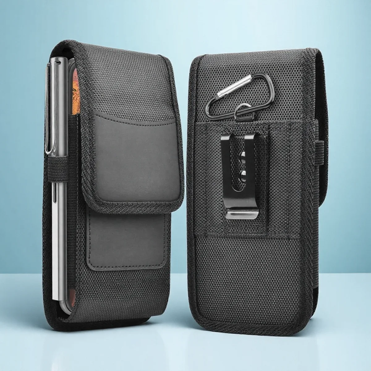 3.5 to 6.8 Inch Phone Nylon Pouch with Belt Clip Holster Case Pen Pocket Card Holder Waist Bag for Smartphone Accessories