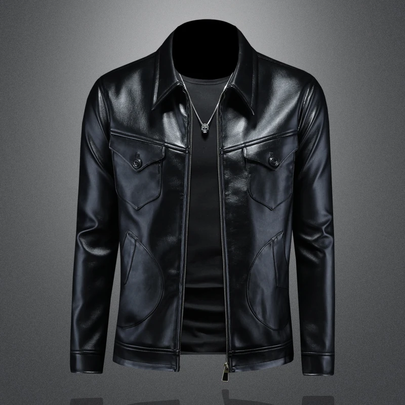 

Luxury Street Sle Men's Leather Jaet Motorcycle Clothes Faionable Spring Outerwear PU Coat Youth Vitali Sle