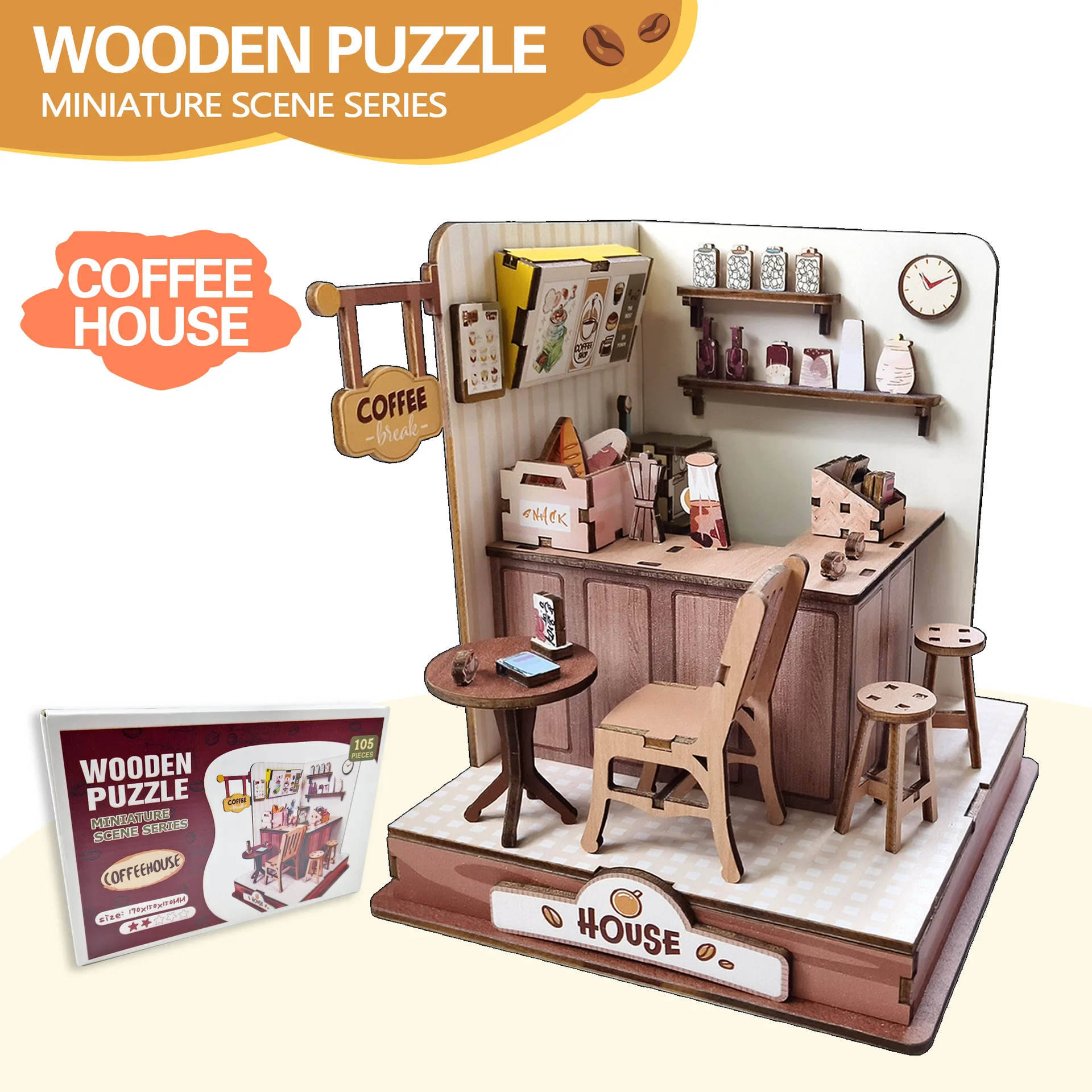 Diy 3D Wooden Puzzle Mini Coffee House Handmade Miniature Coffee Shop Model Kit Holiday Unzip Gift Home Decoration doll house