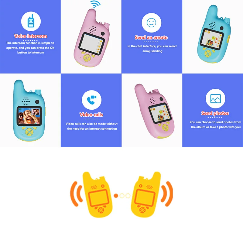 Walkie talkies para crianças, walkie talkies de vídeo infantil 2 peças com 2 peças 32 GB, talkies face a face, 70-200M, presente festivo para crianças