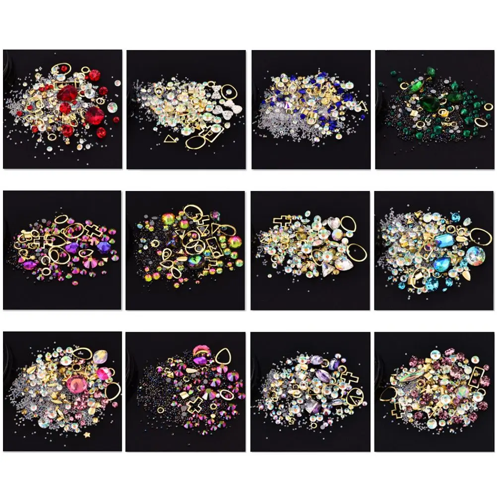 

4cm Manicure Ornament Bottom Drill and Flat Drill and Fairy Pearl and Jewelry Mixed Black Box Nail Rhinestone 12# (Light Pink Pu