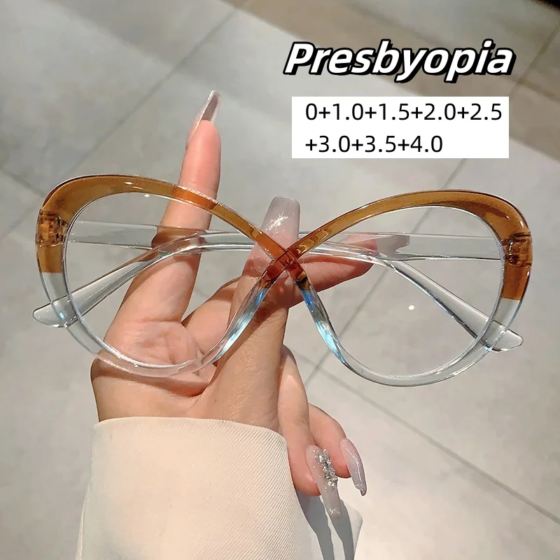 

New Luxury Anti Blue Light Presbyopia Eyewear Women Cat Eye Far Sight Eyeglasses High Definition Reading Glasses 0 To +4.0