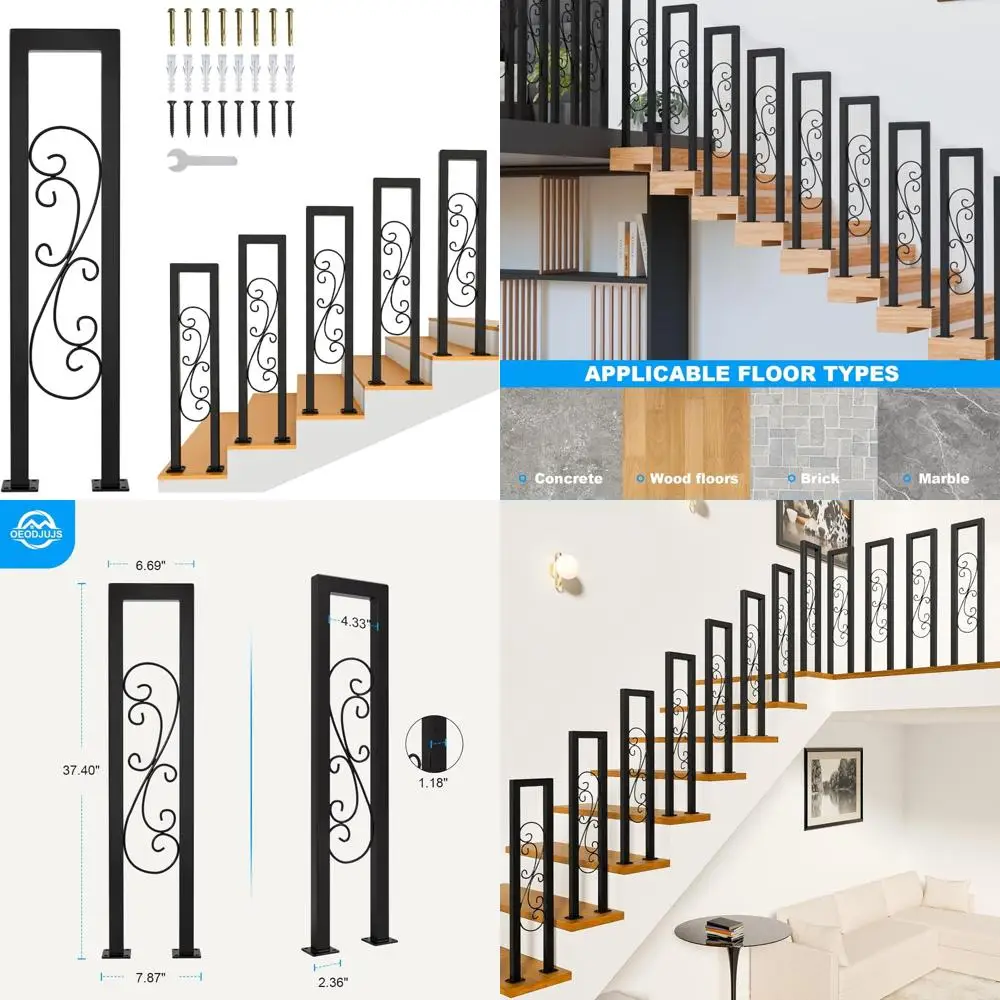 درابزين حديث من الحديد المطاوع باللون الأسود غير اللامع على شكل حرف U للسلالم الداخلية والخطوات الخارجية مع تصميم S Scroll #1