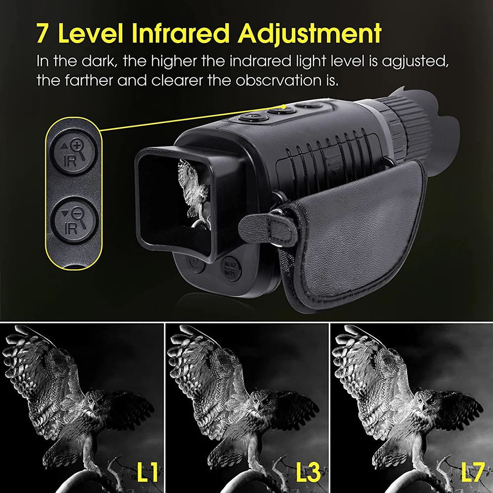 Monocular Night Vision Device 1080p Hd Infrared 5x Digital Hunting Telescope Outdoor Day Night Dual Use 100% Darkness 300m