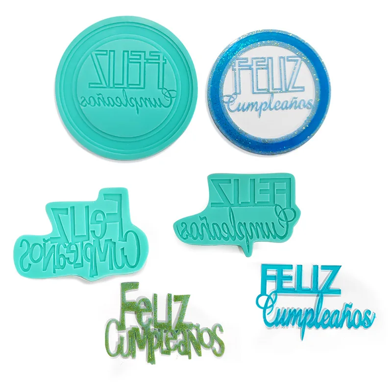 Molde de silicona con letras de feliz cumpleaños en español, decoración de pasteles, Fondant, helado, pudín, Chocolate, decoración para hornear, M617