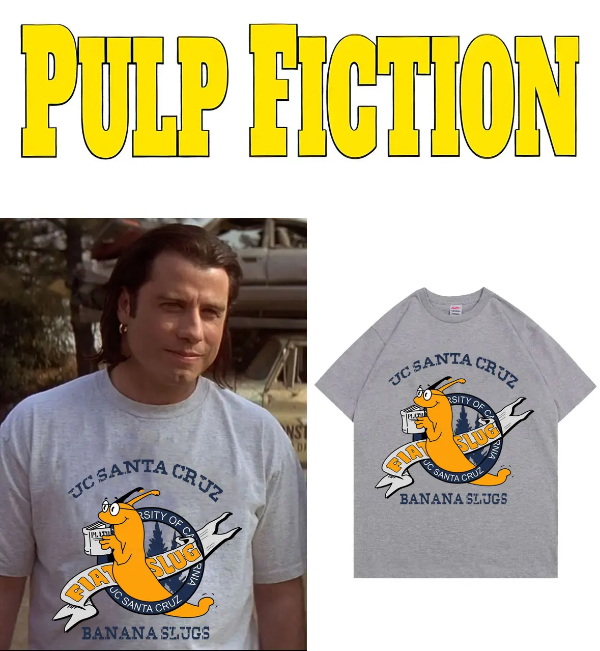 Famous Quentin Tarantino Movie Pulp Fiction Jhon Travolta Banana Slugs Same Style Print T-shirt Men Women Casual Cotton T Shirts
