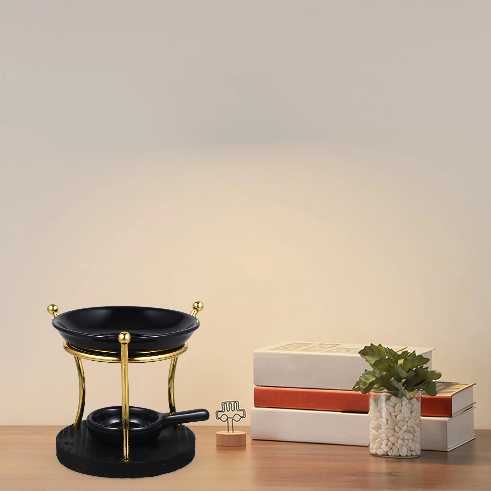 

Wooden Base Iron Art Essential Oil Burner Tealight Holder Aromatherapy Stove Fragrance Warmer Wax Home Decor