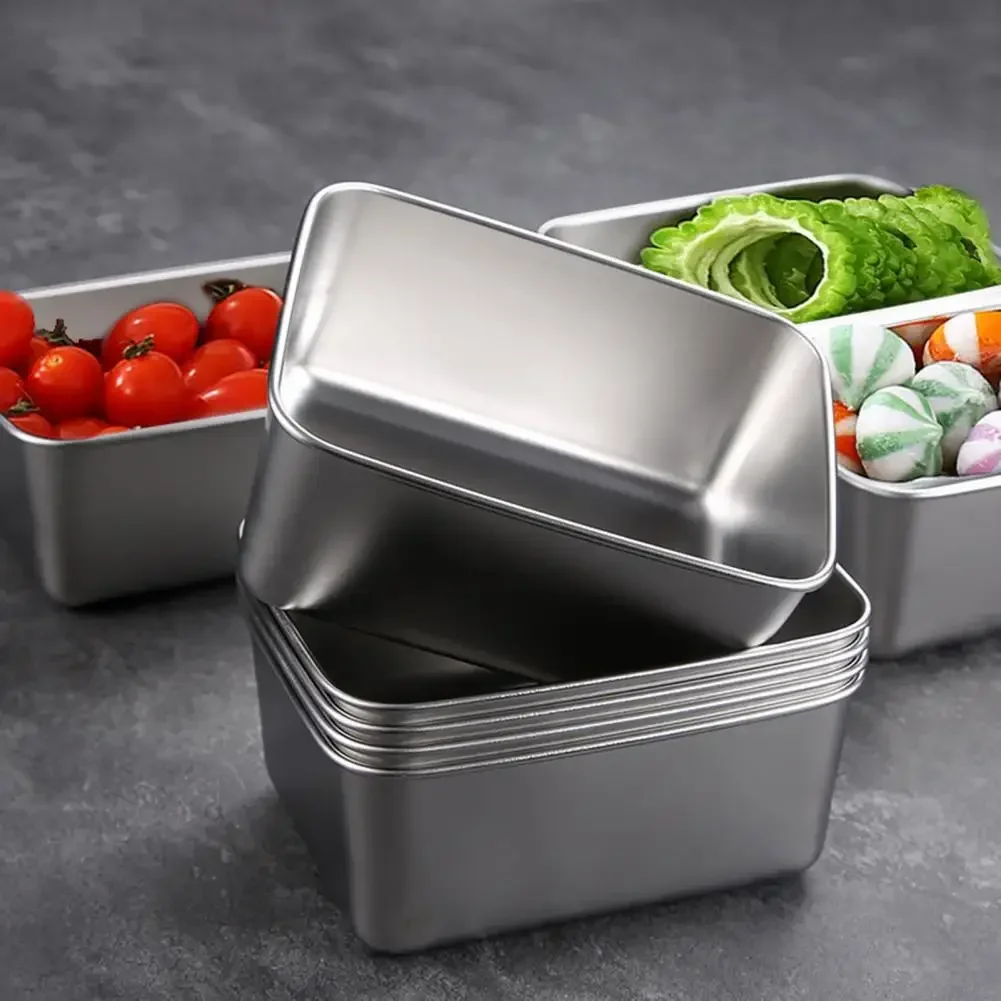 

304 Stainless Steel Food Plate With Lid Square Food Serving Tray Food Grade Sealed Box Container For Oven Cooking Freezing