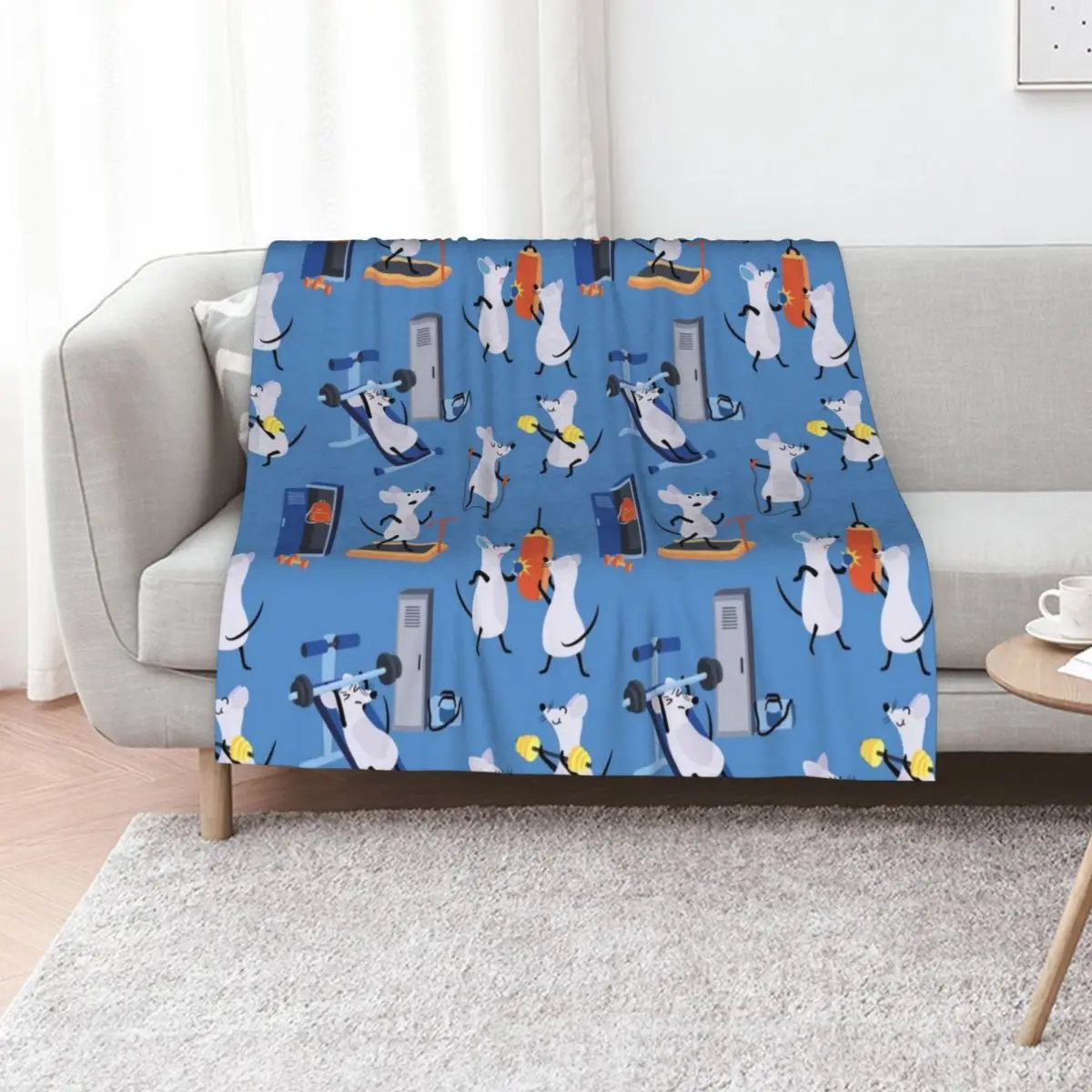 Funny Workout Gym Rats Kids Pattern Blue Throw Blanket Flannel Fabric Cute Blankets For Sofas For Baby Decorative Throw Blankets