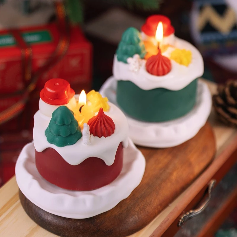 

Handmade Christmas Aromatic Candle Creative Gift Xmas Tree Cake Decor Favors Candles for Presents Souvenir Home Decor Gifts
