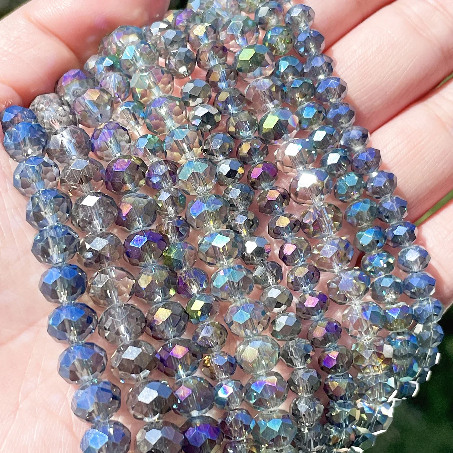 2D Flat - 5 Strands/Lot 6/8Mm Multi Colors AB Translucence Cutting Faceted Shiny Austrian Crystal Beads,