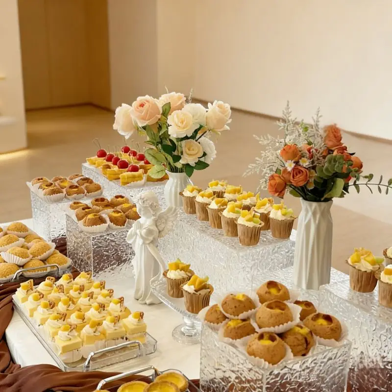 

11Pcs Acrylic Dessert Stand Tray Holder Wedding Buffet Cake Fruit Sushi Tea Break Party Table Decor For Banquet Bridal Event