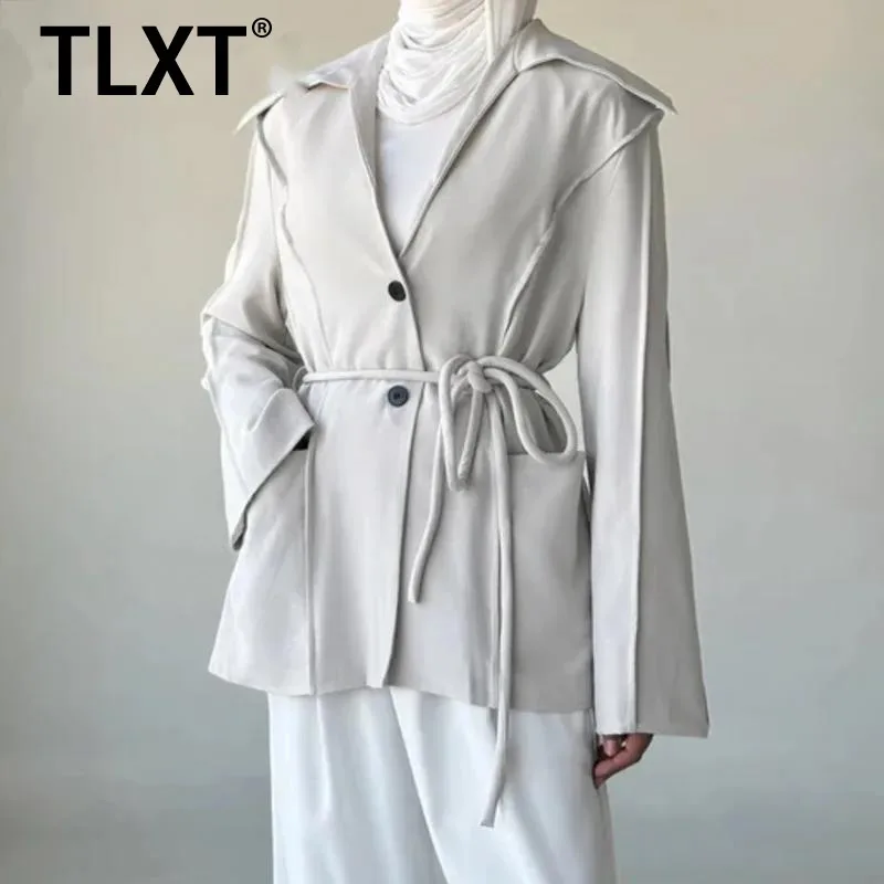 

TLXT Women's Collar Blazer - Spring Summer Belted Jacket Fashion Office Wear Designer Slim Fit Suit 2025 New XK1375