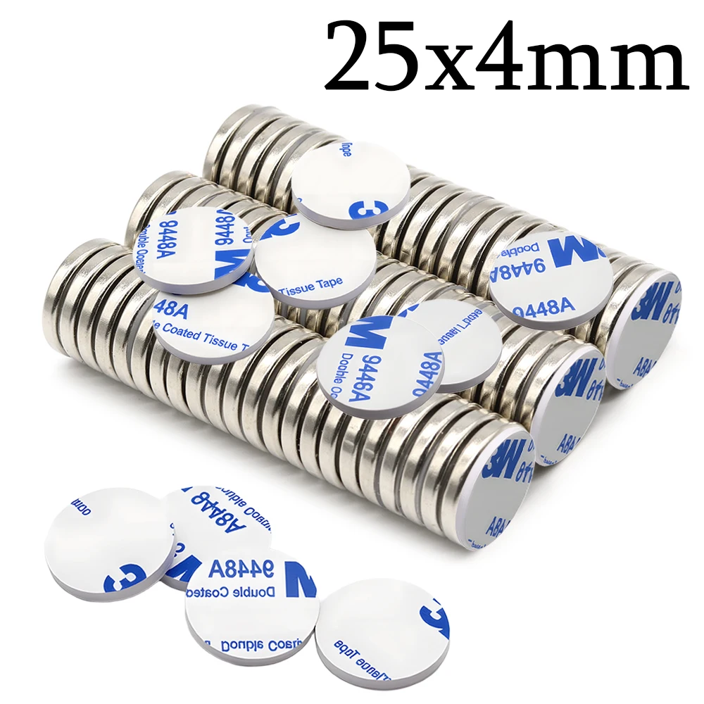 Rare Earth Neodymium Magnet Disc Round 25x4mm Adhesive Backed Strong Suction DIY Craft Home Storage Office Organizer