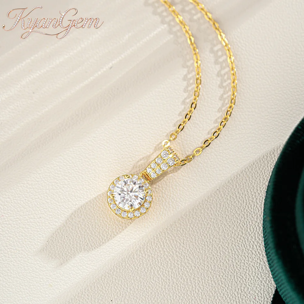 KyanGem Classic Round Diamond-studded Pendant 18K Gold Moissanite 1 Carat Diamond Necklace for Women Charm Fine Jewelry Gift