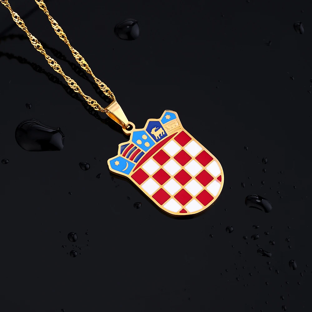 Fashion Croatia Flag Pendant Necklaces Stainless Steel for Men Women Hrvatska National Symbol Jewelry Gift