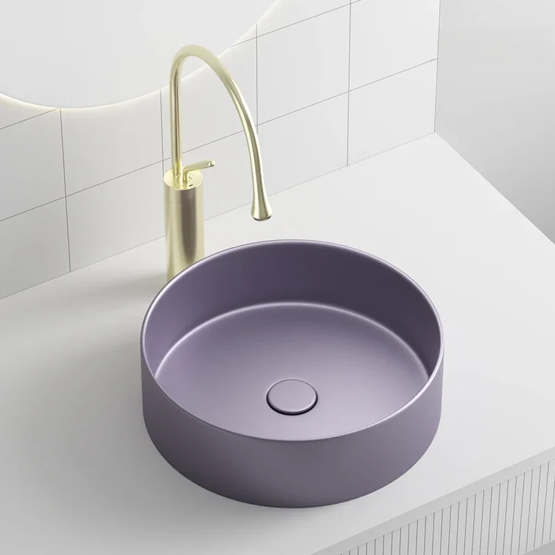 Metal texture glow purple balcony bathroom basin round small size table basin