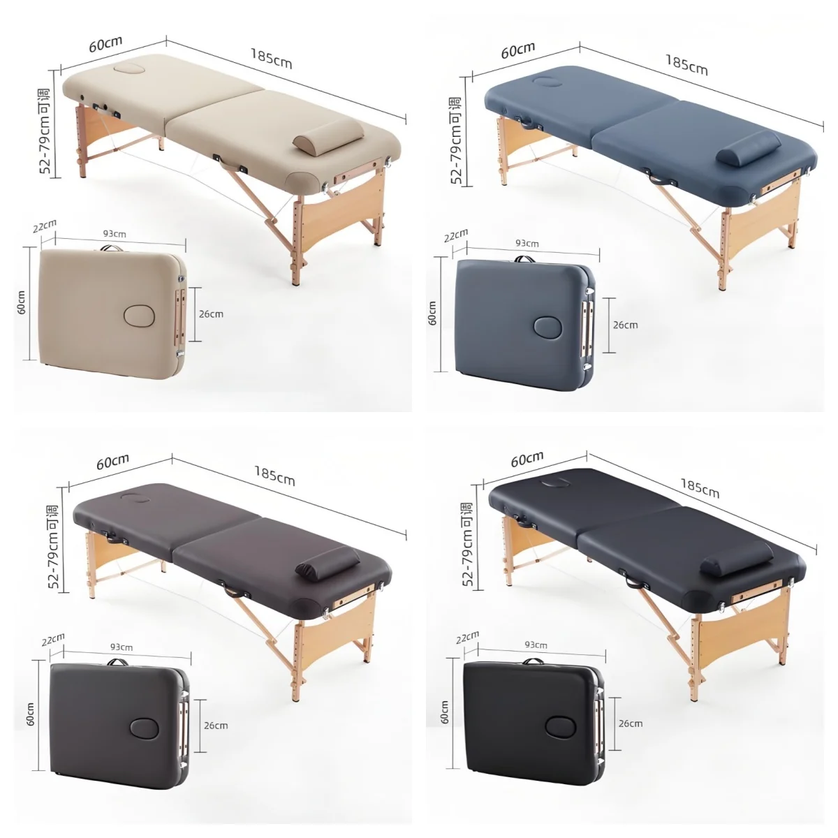 Foldable Portable Salon Beauty Massage Bed High-Density Sponge Beech Wood Frame Adjustable Height-Modern Style For Facial