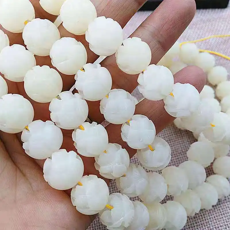 Factory Supply White Corypha Umbraculifea Carved Three-Layer Lotus Pure White Bodhi Pumpkin Beads108PiecediyOrnament Accessories