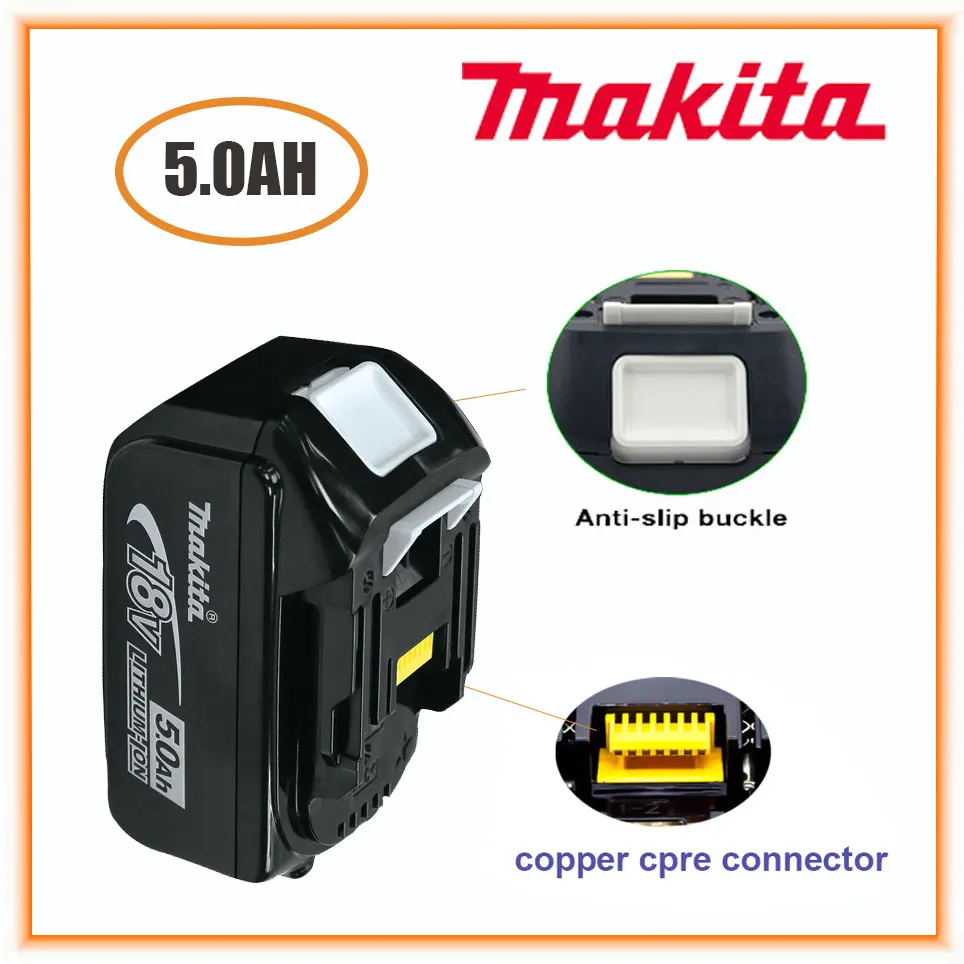 

100% Original Makita 18V 5.0Ah Rechargeable Power Tools Battery with LED Li-ion Replacement LXT BL1860B BL1860 BL1850