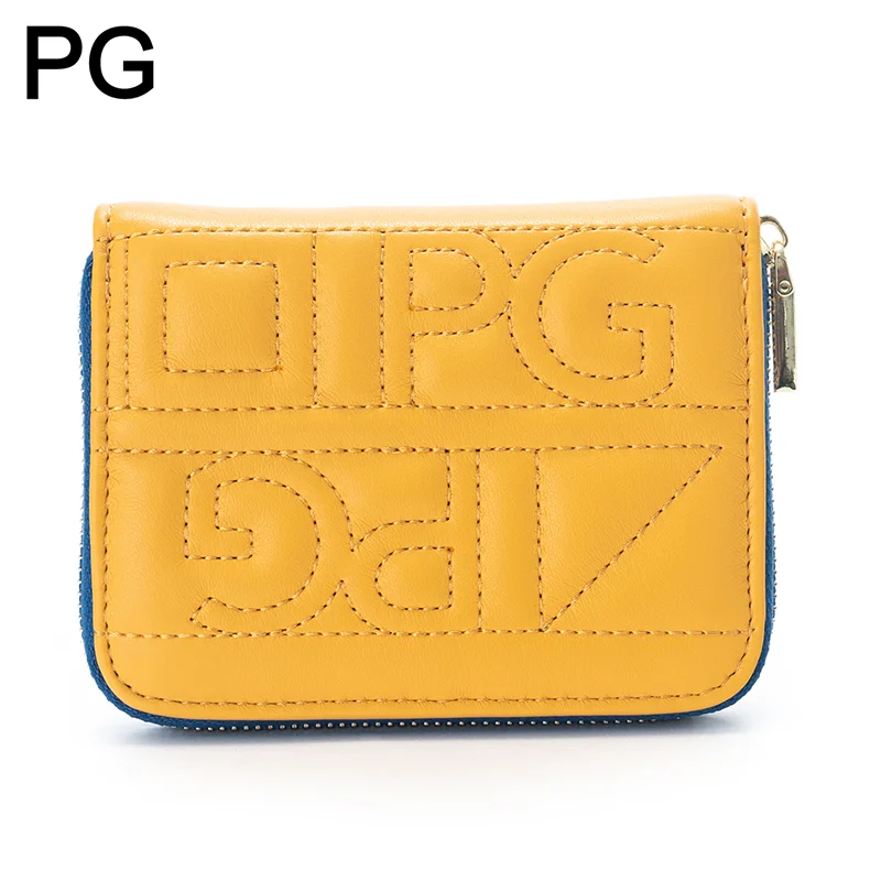 PG Letter Stitched Quilted Short Zipper Wallet Women Multi Card Slots Separate Coin Pocket Solid Color Essential Daily Purses