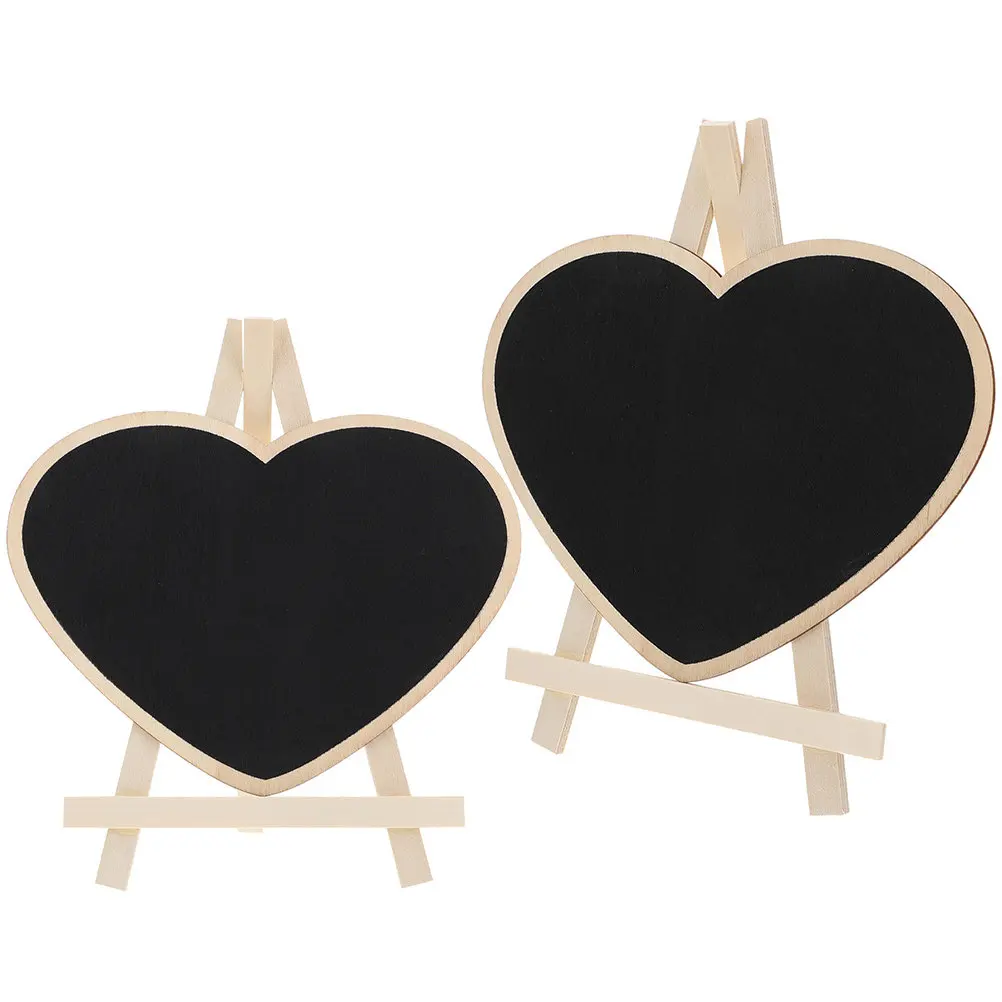 2Pcs Mini Chalkboard Sign Board Heart Shaped Small Standing Blackboard for Desk Messages Drawing and Display Small Chalkboard