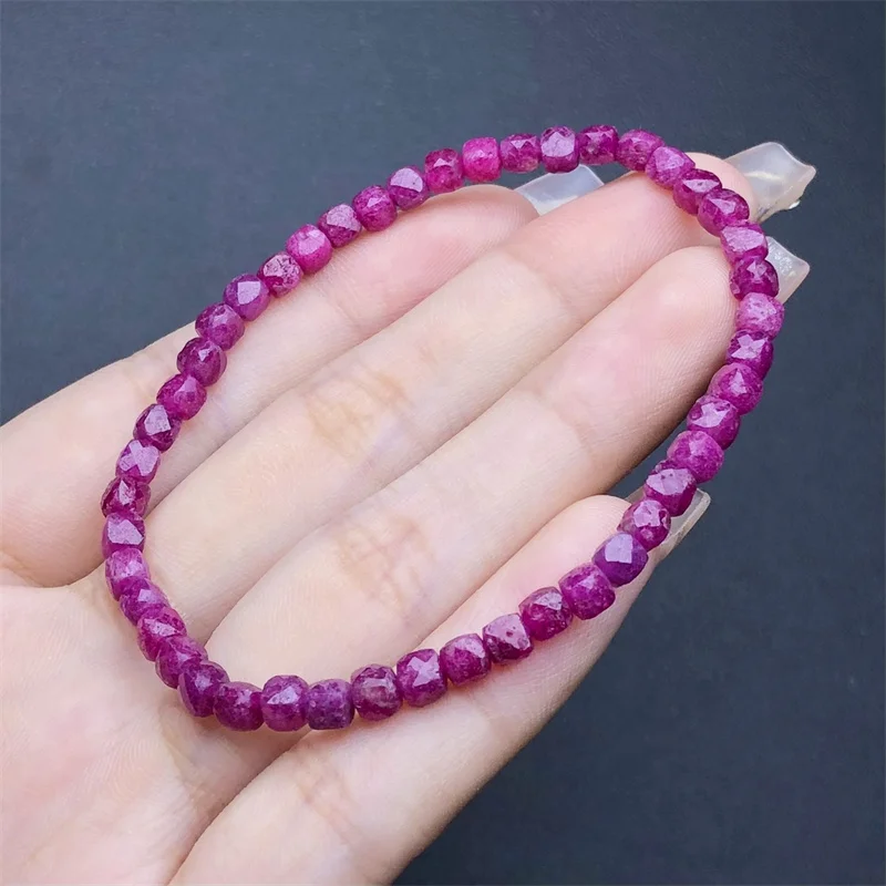 4MM Natural Ruby Cube Bracelet Healing Reiki Bead Bracelet Special Women Man Holiday Gift 1PCS