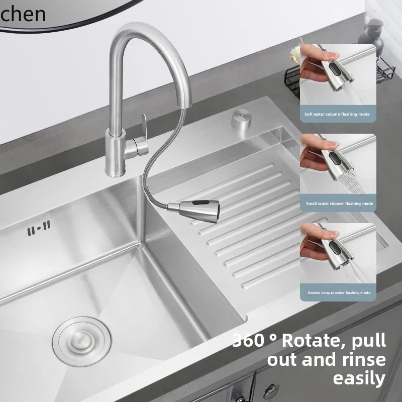 HT Stainless Steel Balcony Laundry Basin Laundry Sink with Washboard Outdoor Handmade Thickened Large Single Sink