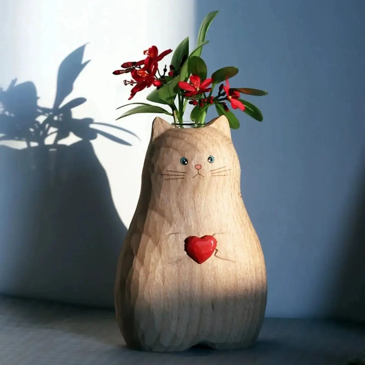 Resin Cat Vase Healing Small Ornament Flower Insertion Japanese Handmade Creative Desktop Office Holiday Gift Cute