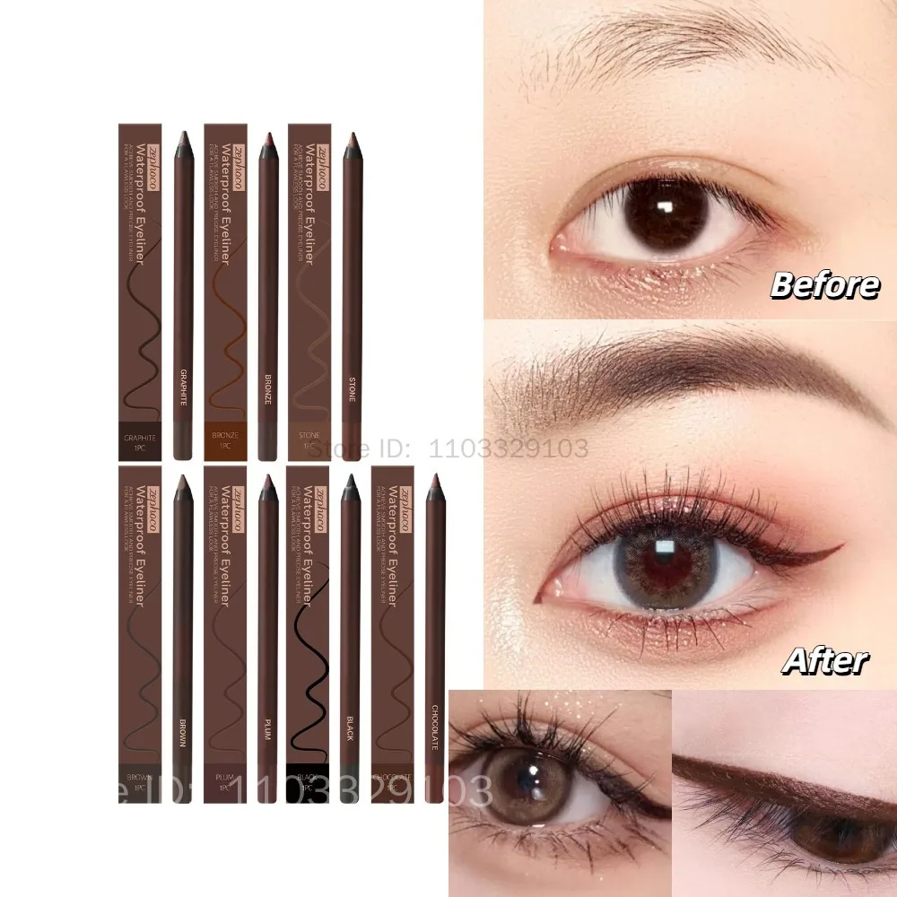 อายไลเนอร์กันน้ําสีน้ําตาล Smooth Matte Eye Liner Long Lasting Non Smudging สูงสีดินสอเขียนคิ้ว Punk Eye แต่งหน้า