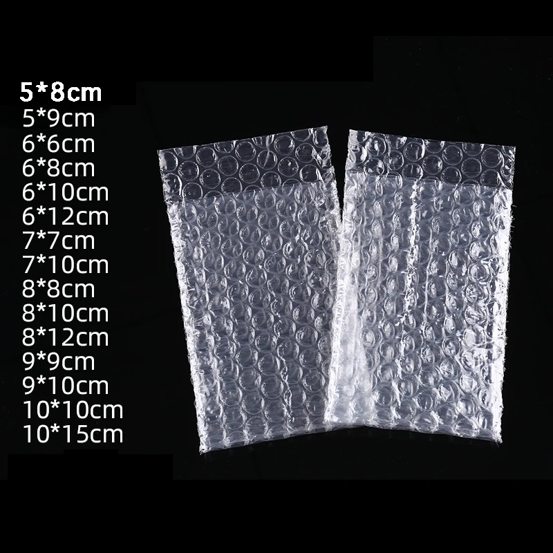 Sacos de embalagem pequena bolha transparente, Envoltório plástico PE, Envelope pequenos itens do produto, Saco protetor à prova de choque, 100pcs por pacote
