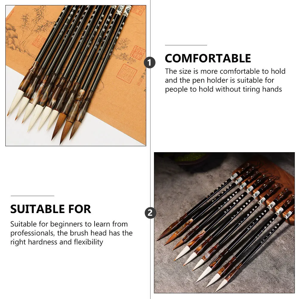 

3Pcs Chinese Calligraphy Brush Pen Set Wooden Handle Comfortable Grip for Couplets Writing Drawing Brush School Calligraphy