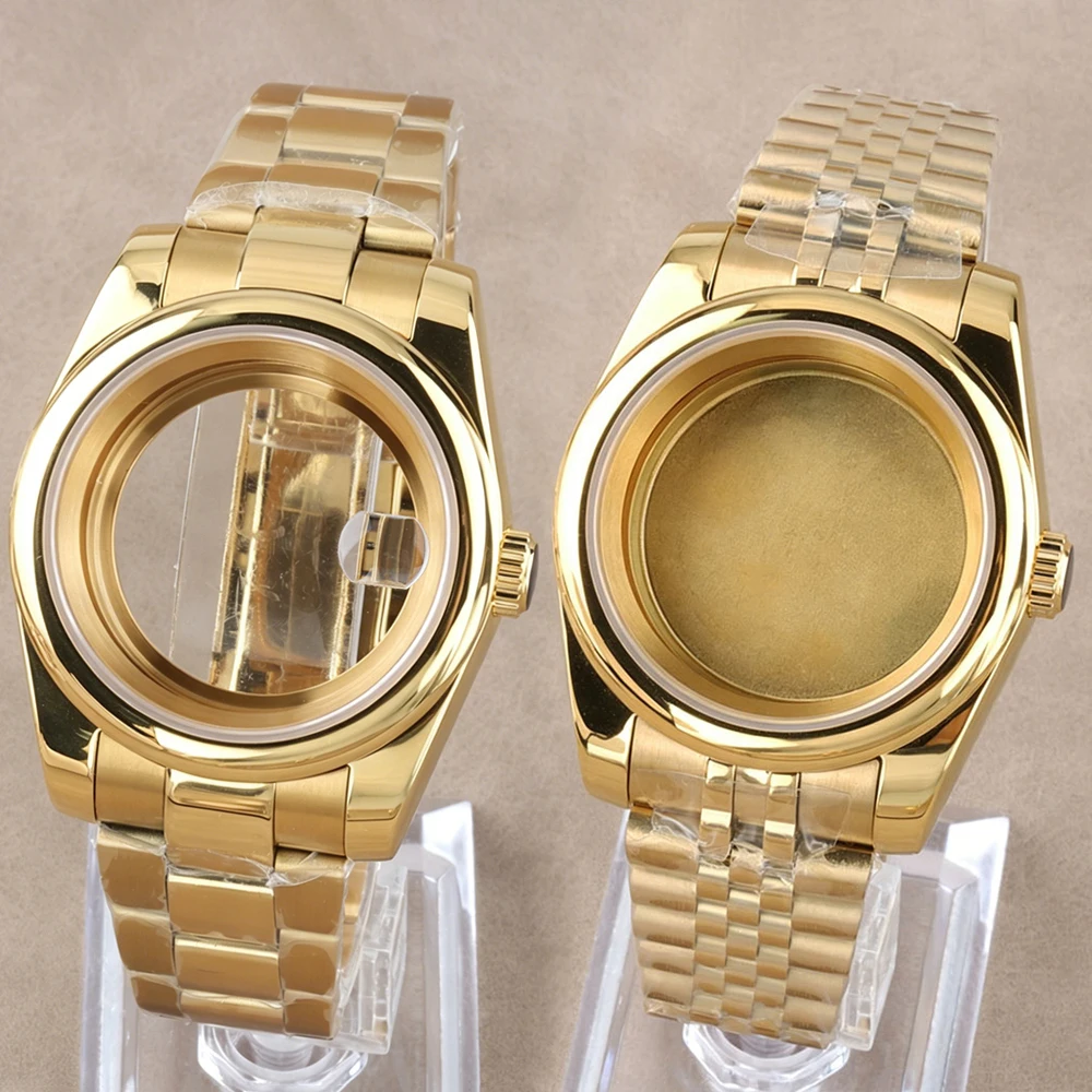 Gold PVD 36mm 39mm NH35 watch Case for DATEJUST seiko Nh35 Nh36 movement Sapphire Glass Stainless Steel oyster/jubilee Bracelet
