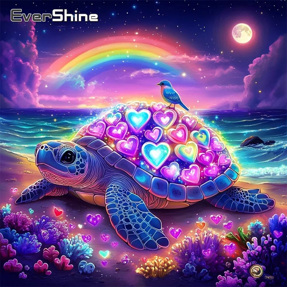 EverShine Diamant-Stickerei, Tierbild aus Strass, Gemälde, Meeresschildkröte, voller Diamanten, Mosaik, Regenbogen, handgefertigtes Geschenk