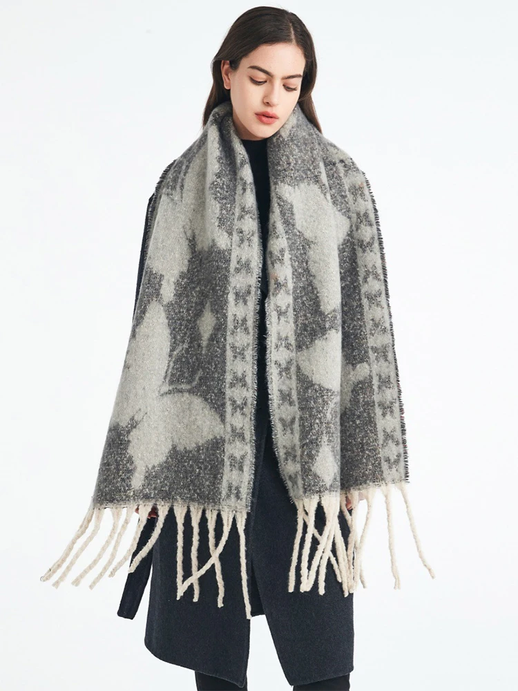 

Женский зимний вязаный шарф в стиле ретро, женский повседневный теплый шарф с кисточками и животным принтом, Mujer, платок, толстая шаль с запахом, новинка 2023 года