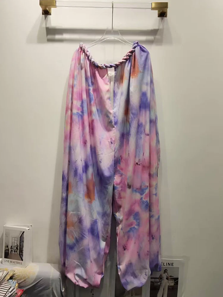 Mono Retro teñido anudado retorcido y sexy con hombros descubiertos, mono sin tirantes, falda holgada a la moda para mujer de otoño 2025