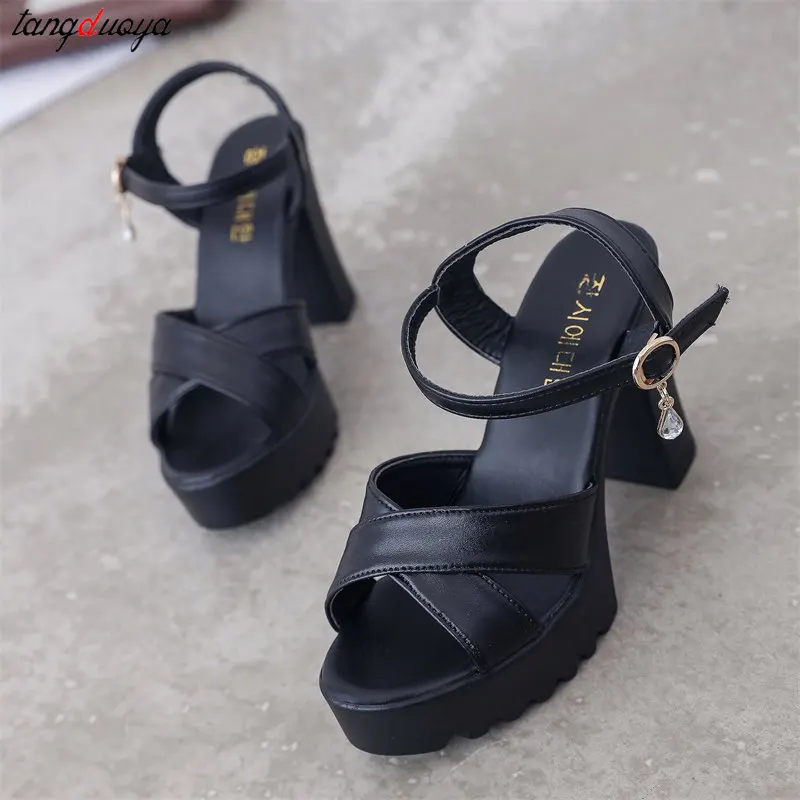 Brand Elegant Summer Women‘s Sandals Platform Chunky High Heels Fashion Peep Toe Sandals Women Classic white Party dress pumps