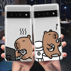 Cute Cartoon Capybara Couple Phone Case For Google Pixel 8A 8 Pro 7 Pro 6 6A 5G 7A Lovely Shockproof Clear Soft TPU Cover Fundas