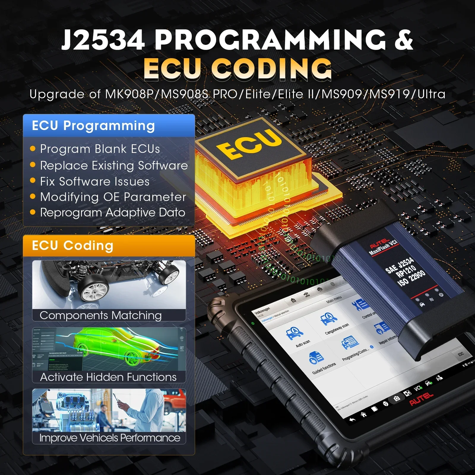 Atualização do scanner Autel MaxiCom Ultra Lite de MS919 Elite II Pro MS909 908 como Codificação de programação MaxiSys Ultra