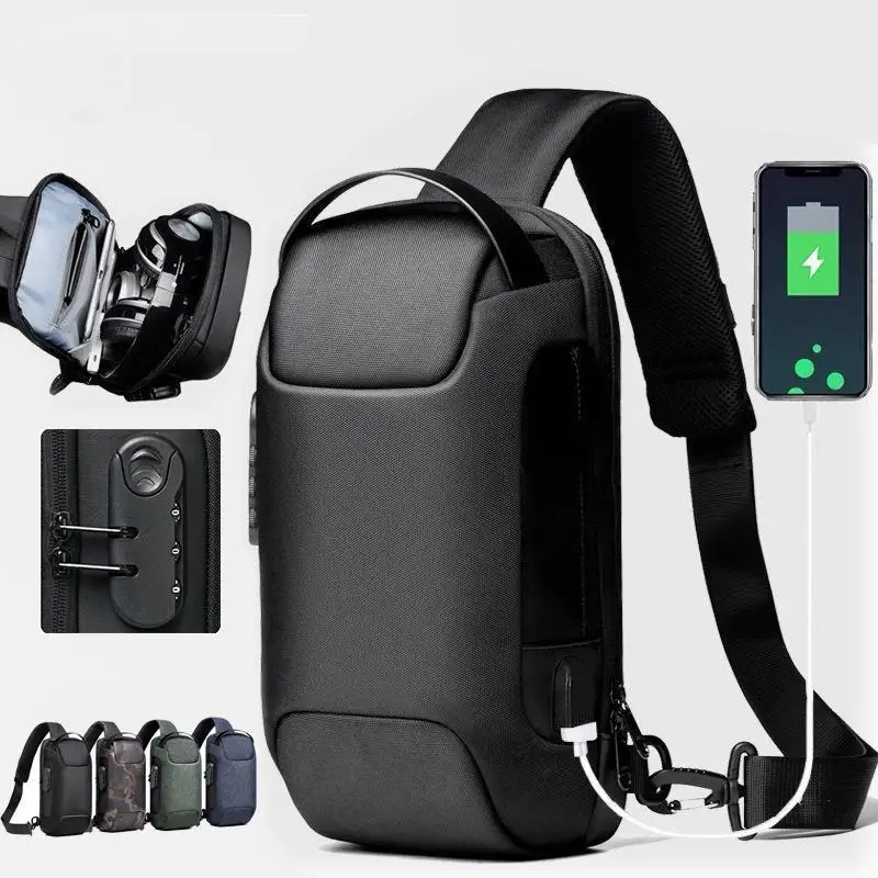 

New Carbon Fiber Streamline Anti-Theft Sling Bag Multifunction Men Chest Bag Male Waterproof Messenger USB Crossbody Bag