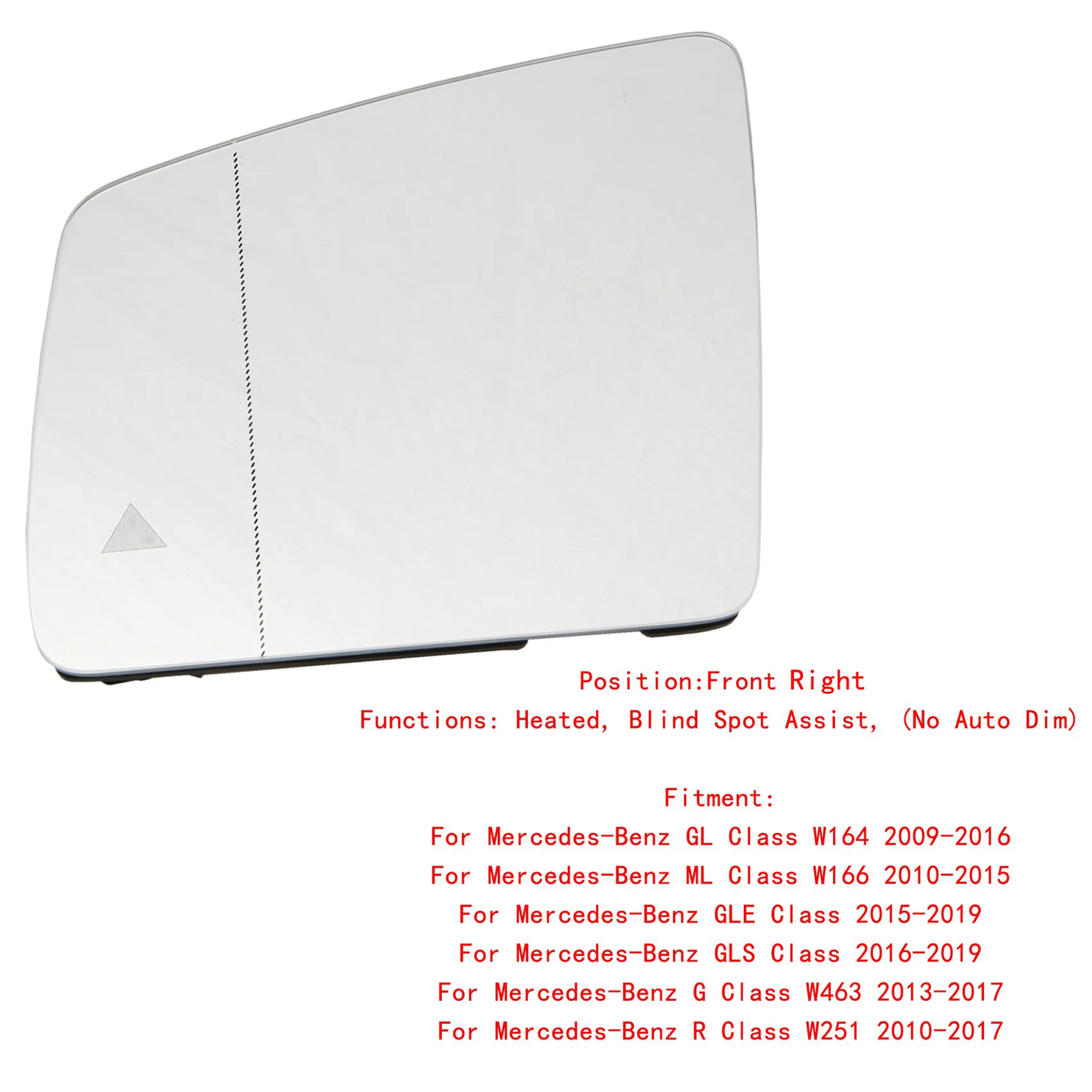Fits for Left Side Mirror Rearview Mirror Glass Heated Blind Spot Assist for - G ML Class W164 W166 2009-2019