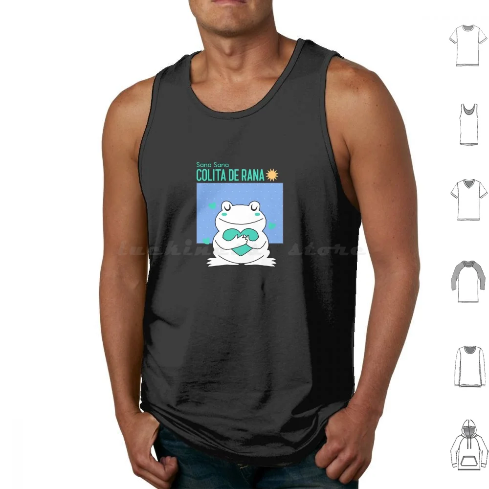 Sana Sana Colita De Rana camisetas sin mangas estampado algodón Rana verde superticioso curación mexicana español azul lindo mexicano