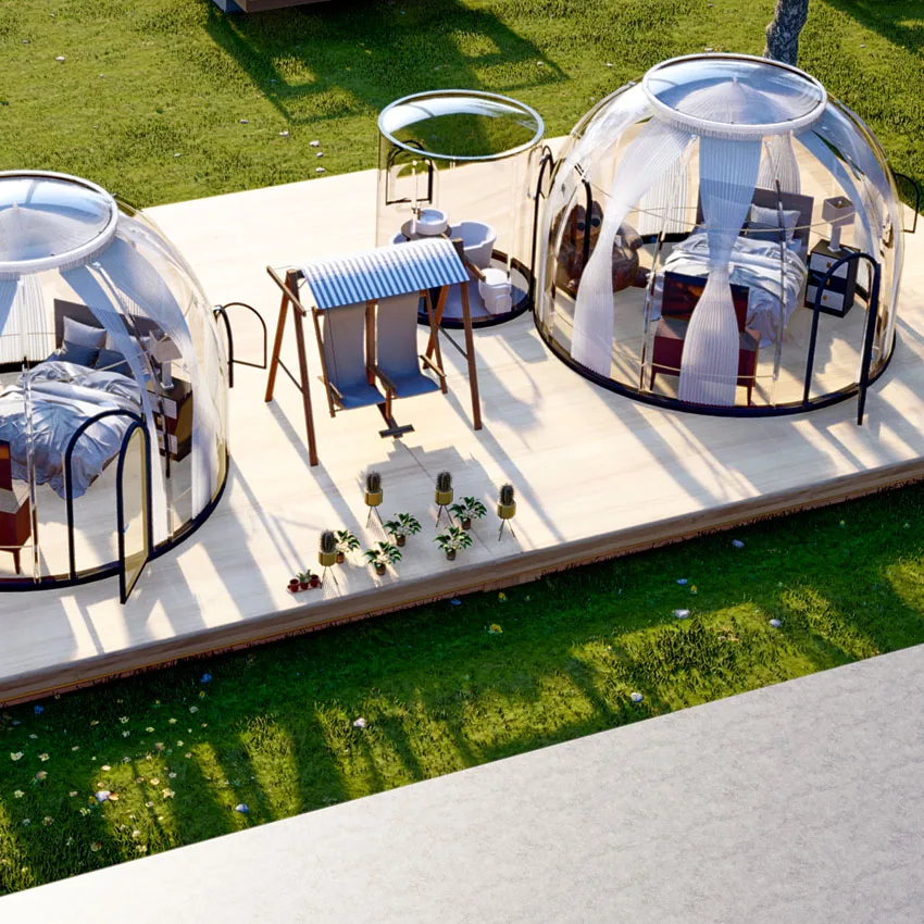 Outdoor Hotel Dome House Glamping Geodesic Dome Tent With Roof Cover Polycarbonate Bubble House