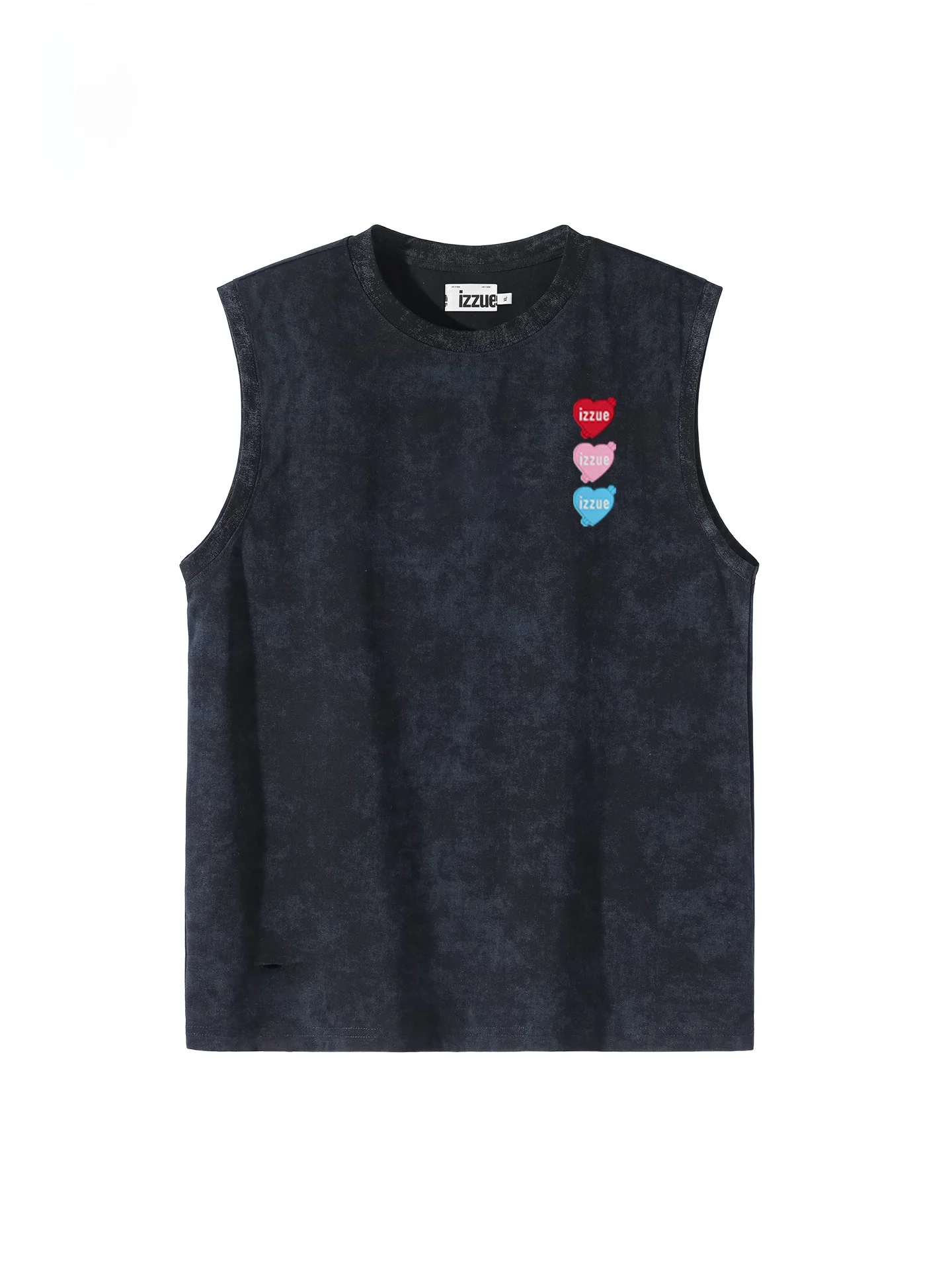 

Izzue American Retro Wax Dyeing Svel Vest Men's Summer Trend Fitn oulder T-irt 3P Loose Fit Cotton Polyester Ble...