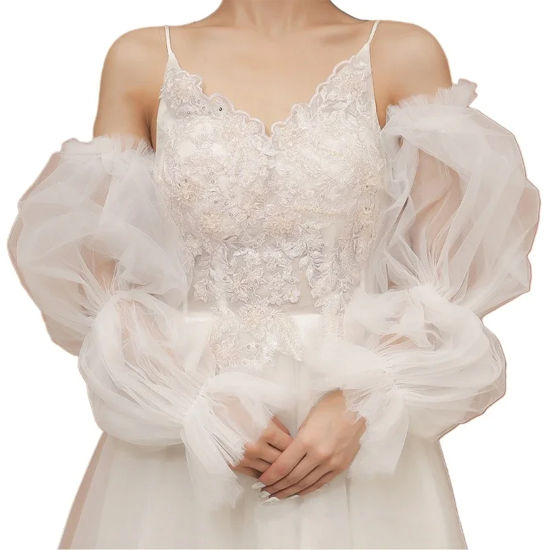 

Detachable Elastic Sleeves Bride Wedding Arm Cover Decorate White Ruffle Puff Sleeve for Bridal Accessories Gloves 57BD