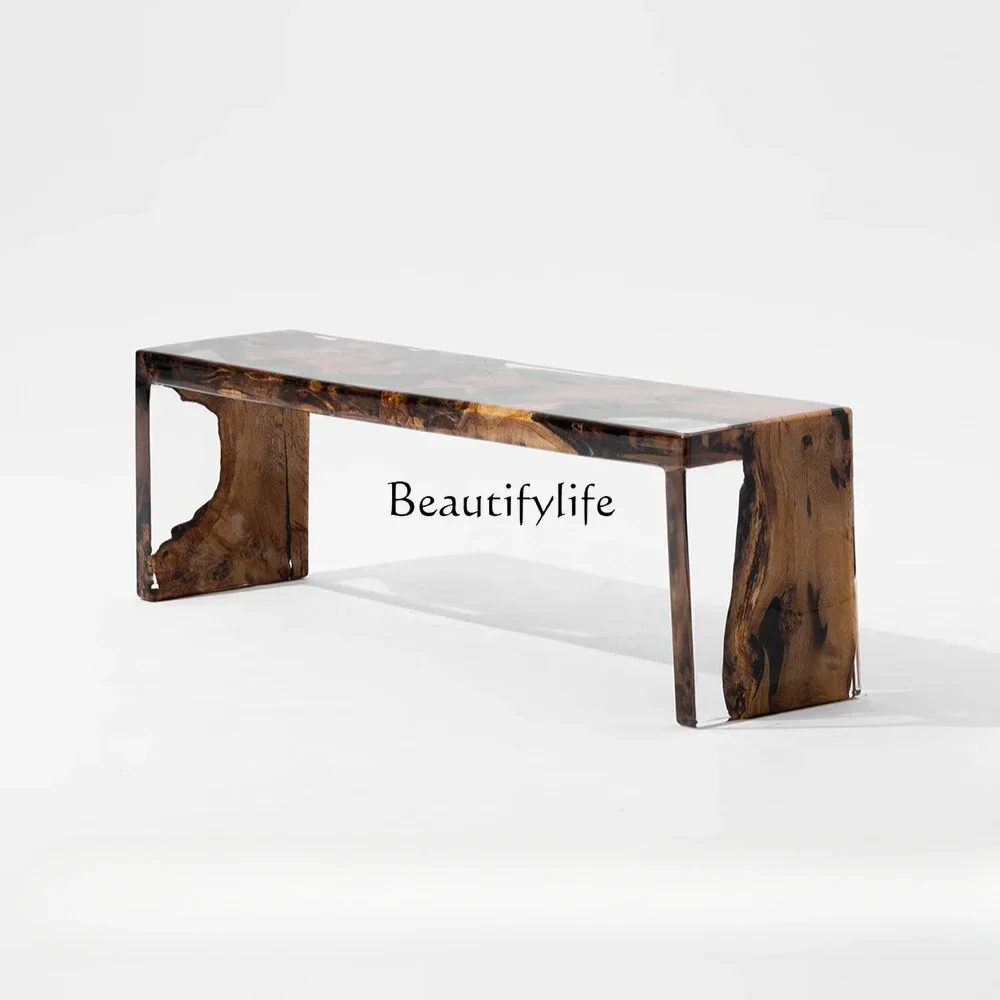 

ls 18Gold camphor wood amber resin bench edge several large horizontal hall shoe changing stool