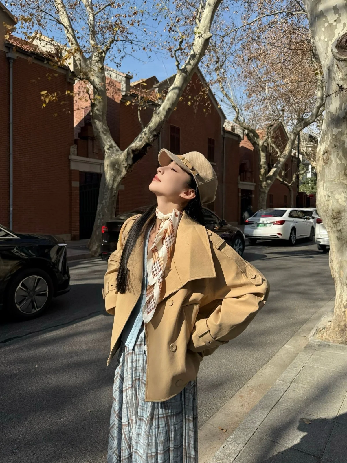 

SIMONA Zurich ort Double-Breasted Lapel Windbreaker Women's Casual Commute Loose Fit Cact Khaki Color Ladies Jaet