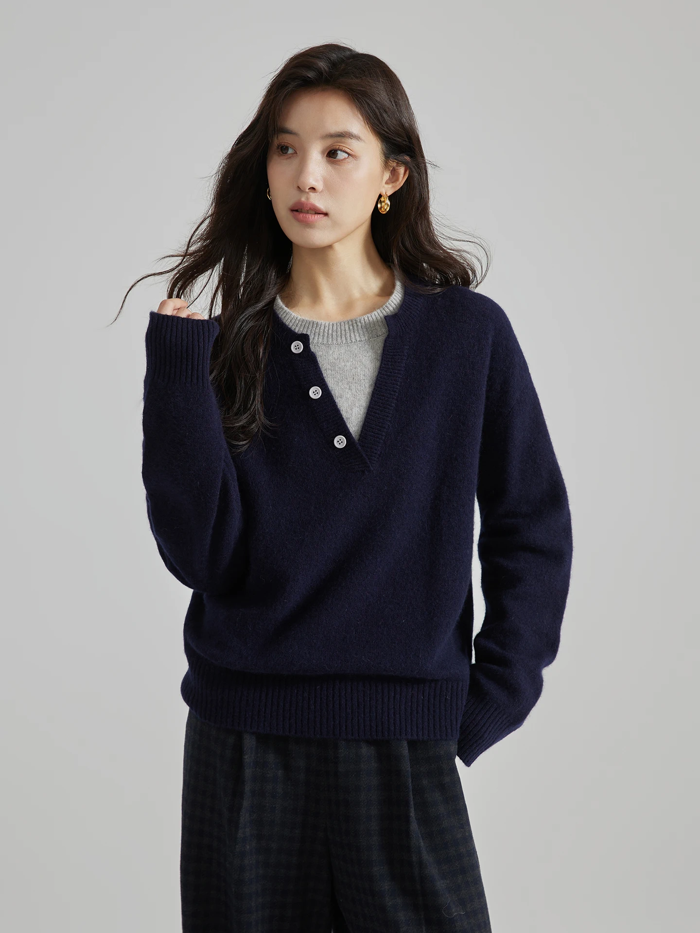 

Свободный длинный женский свитер, имитация двухслойного, тонкий, удобный, теплый трикотаж для осенних поездок на работу